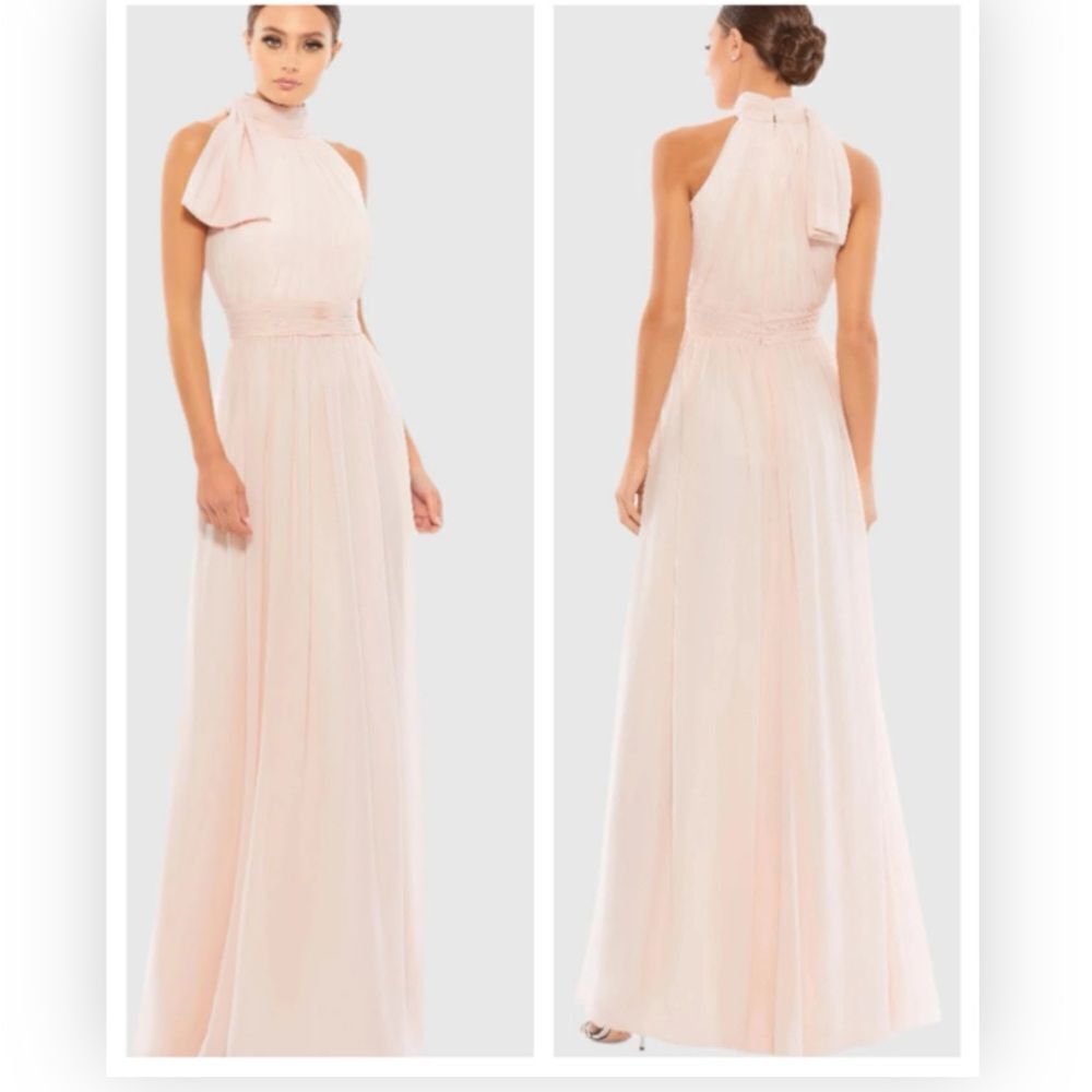 Mac Duggal 55035 High Neck Chiffon A-Line Gown Light Pink Size 2 NWT $398